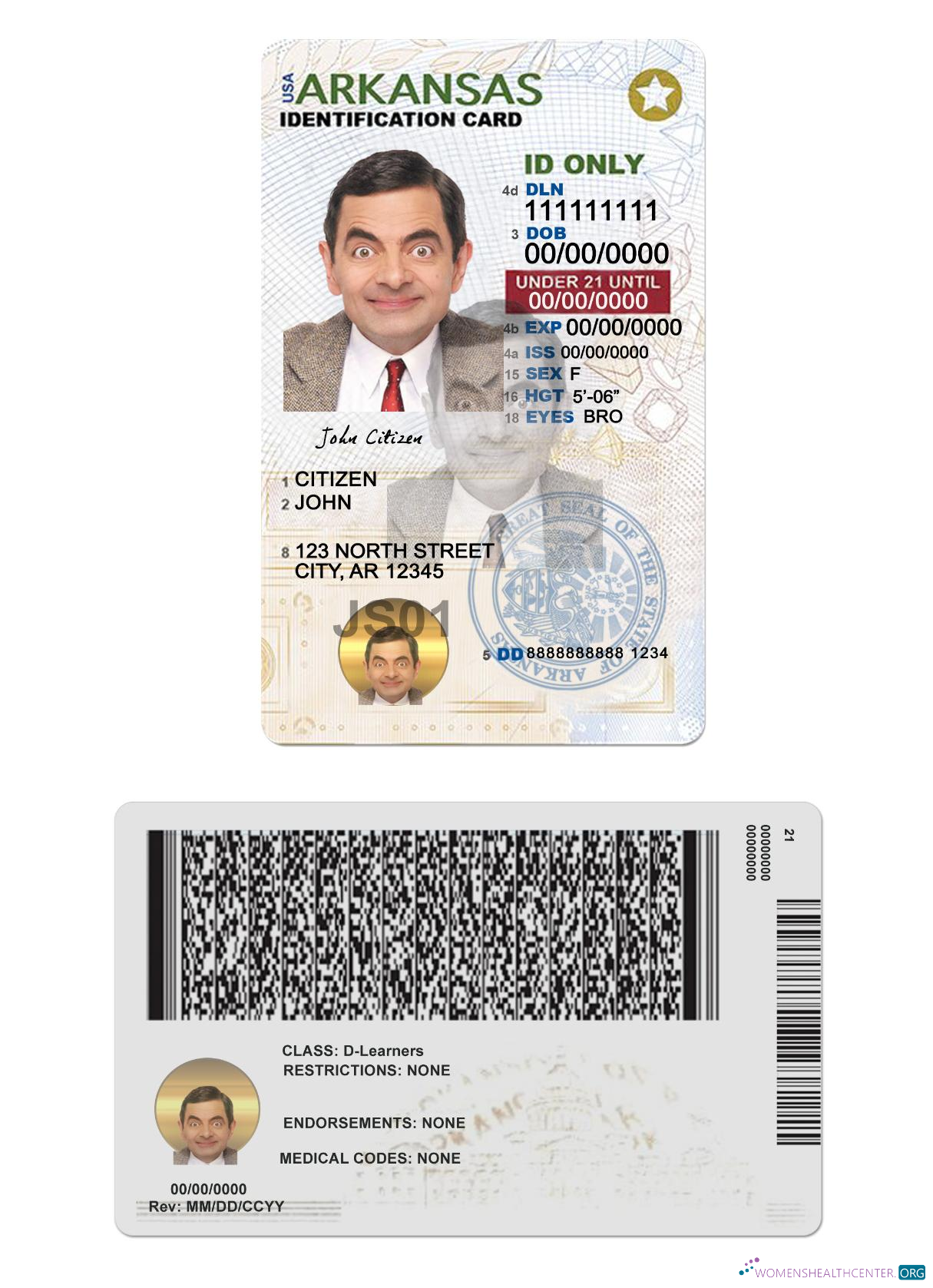 Download USA Arkansas ID card under 21 Photoshop template